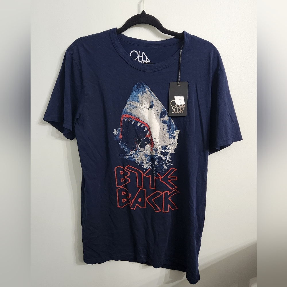 NWT CHASER Mens Shirt Large Blue Pullover Crew Graphic COOL Cotton Tee